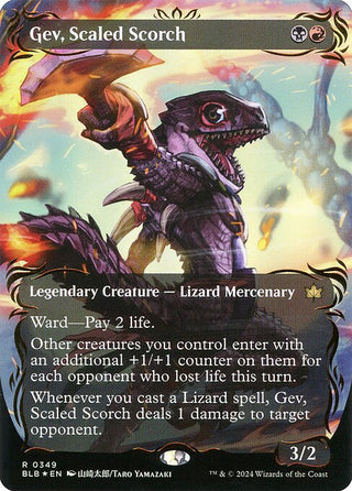 Gev, Scaled Scorch (Borderless) (Raised Foil) [Bloomburrow]