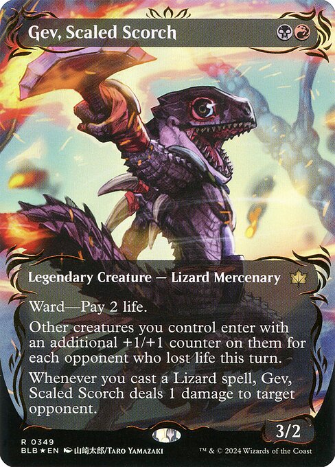 Gev, Scaled Scorch (Borderless) (Raised Foil) [Bloomburrow]